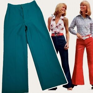 VINTAGE 70s‎ Levi’s Strauss polyester trouser pants wide  bellbottom women teal